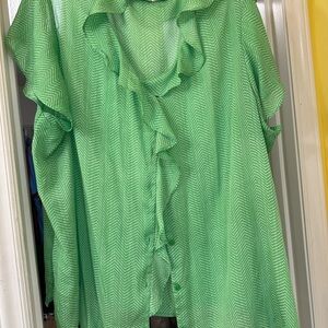 Liz Claiborne Green Ruffled Blouse